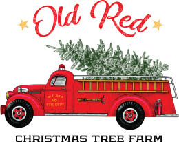 old red christmas tree farm logo