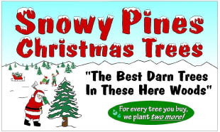 snowy pines christmas trees - long beach logo