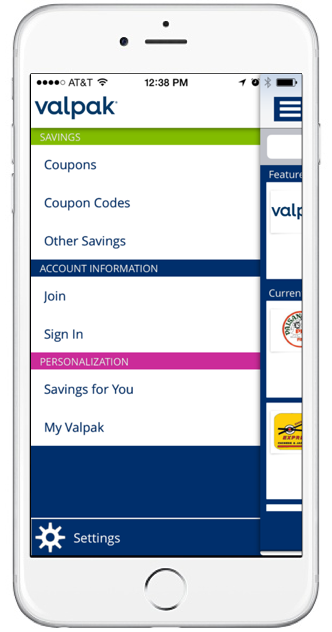 Valpak mobile app on phone